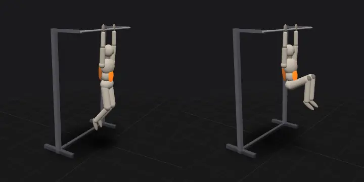 Подъём коленей в висе: верхнее и нижнее положение повторения, 3D-модель