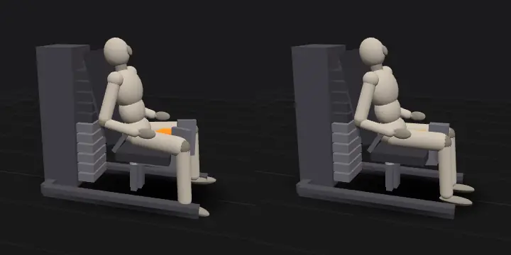 Сведение ног в тренажёре: верхнее и нижнее положение повторения, 3D-модель