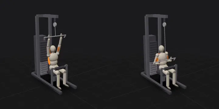Тяга верхнього блока: верхнє й нижнє положення повтору, 3D-модель