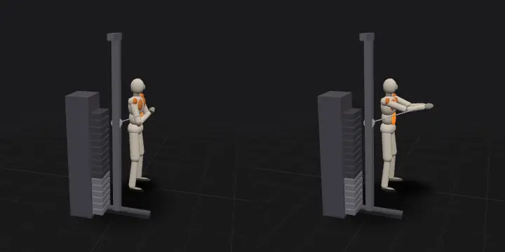 Pallof press on the cable: top and bottom position of the repetition, 3D model