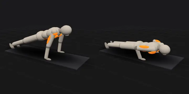 Віджимання (без приладдя): верхнє й нижнє положення повтору, 3D-модель